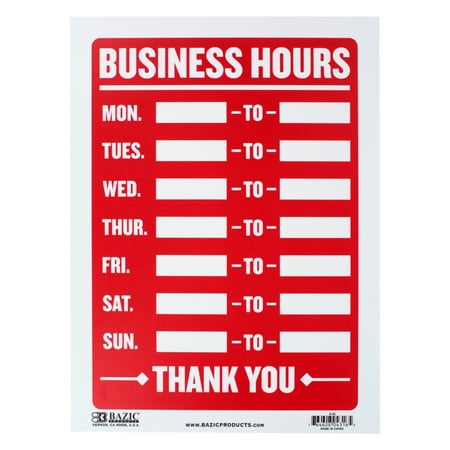 S-23 Business Hours Sign 9" X 12" - Case Of 24