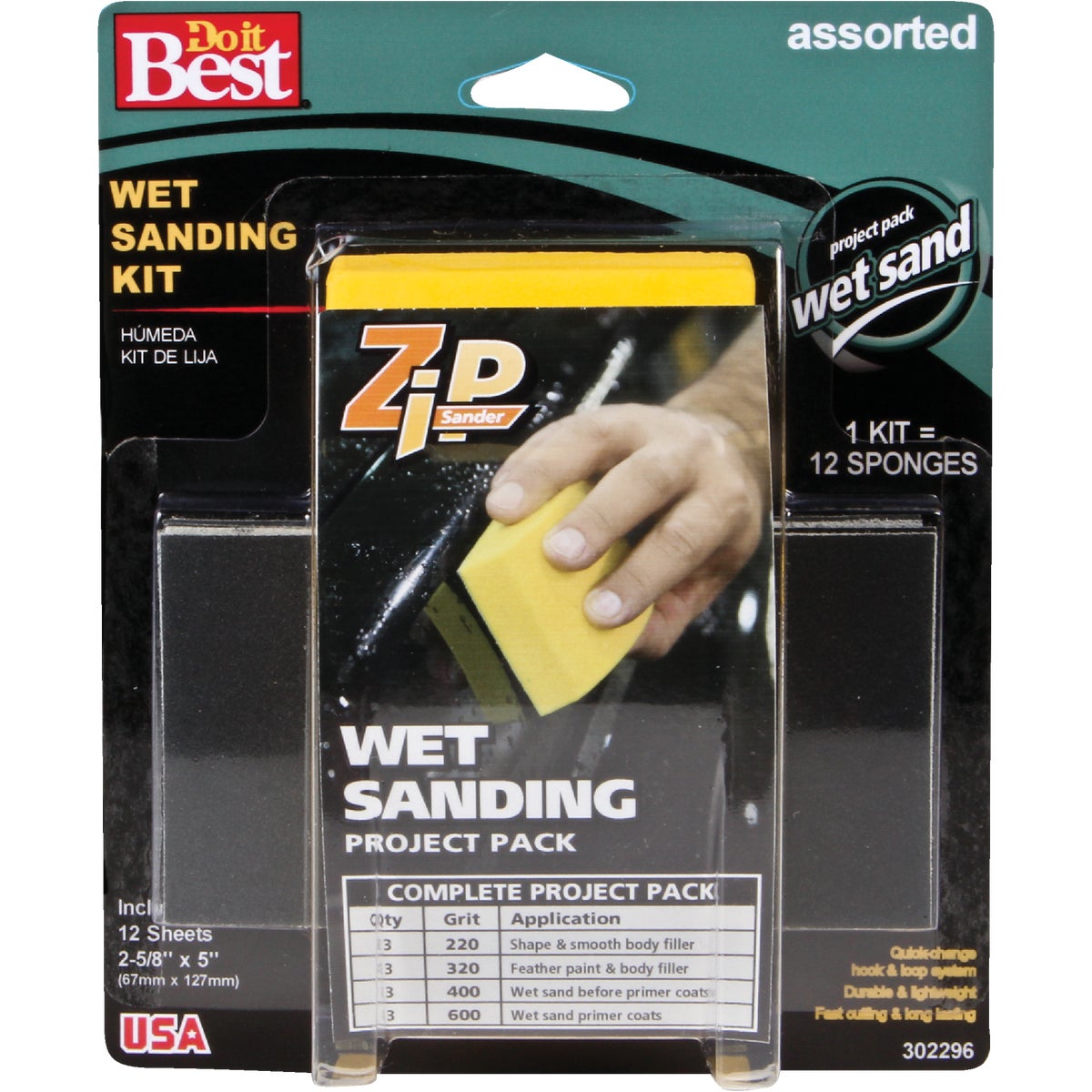 Zip Sander Wet Hand Sanding Kit With Assorted Grit Sheets