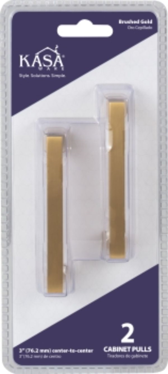 KasaWare 3-3/8 In. Overall Length Brushed Gold Square Bar Pull (2-Pack)