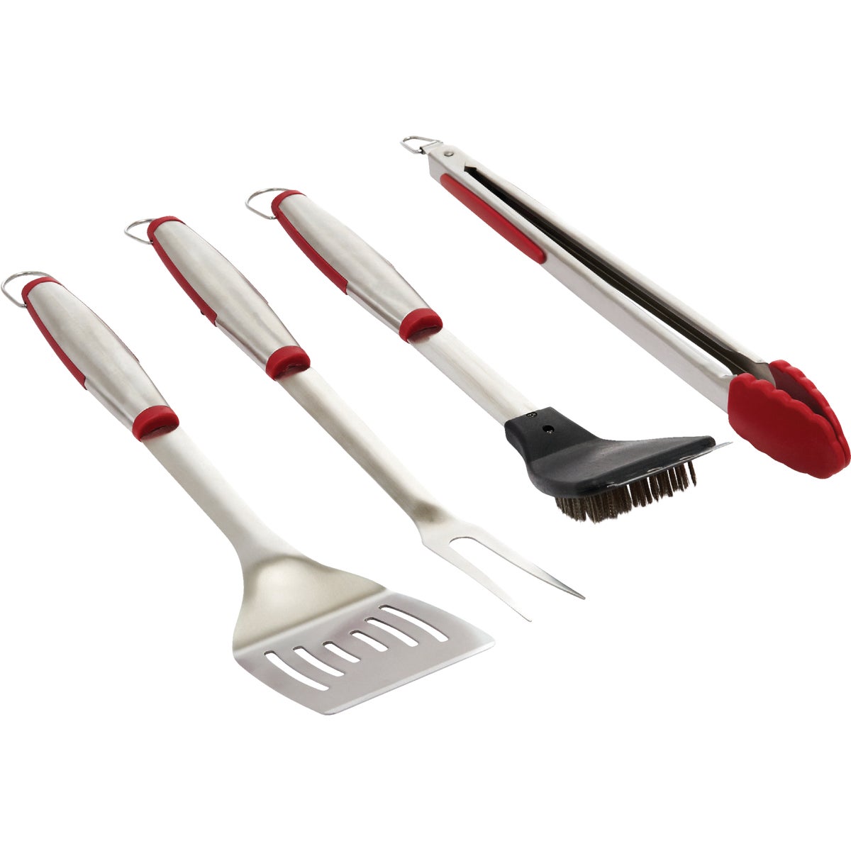 Stainless Steel 4-piece Barbeque Tool Set With Rubber Insert Handles