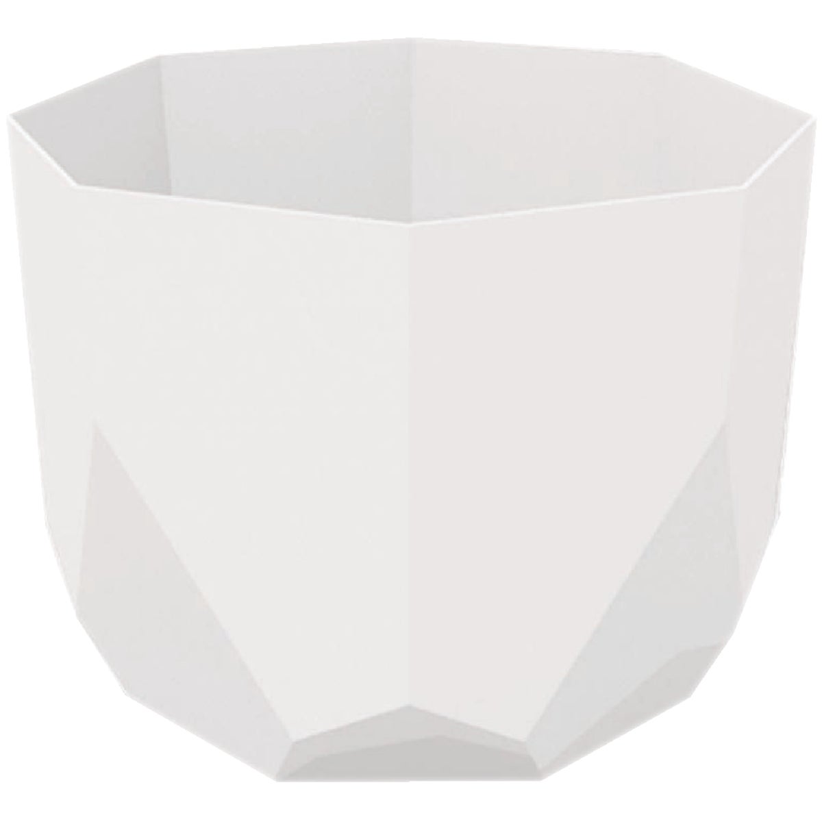 Tuxton 8 Inch Plastic Casper White Planter - Modern Geometric Design