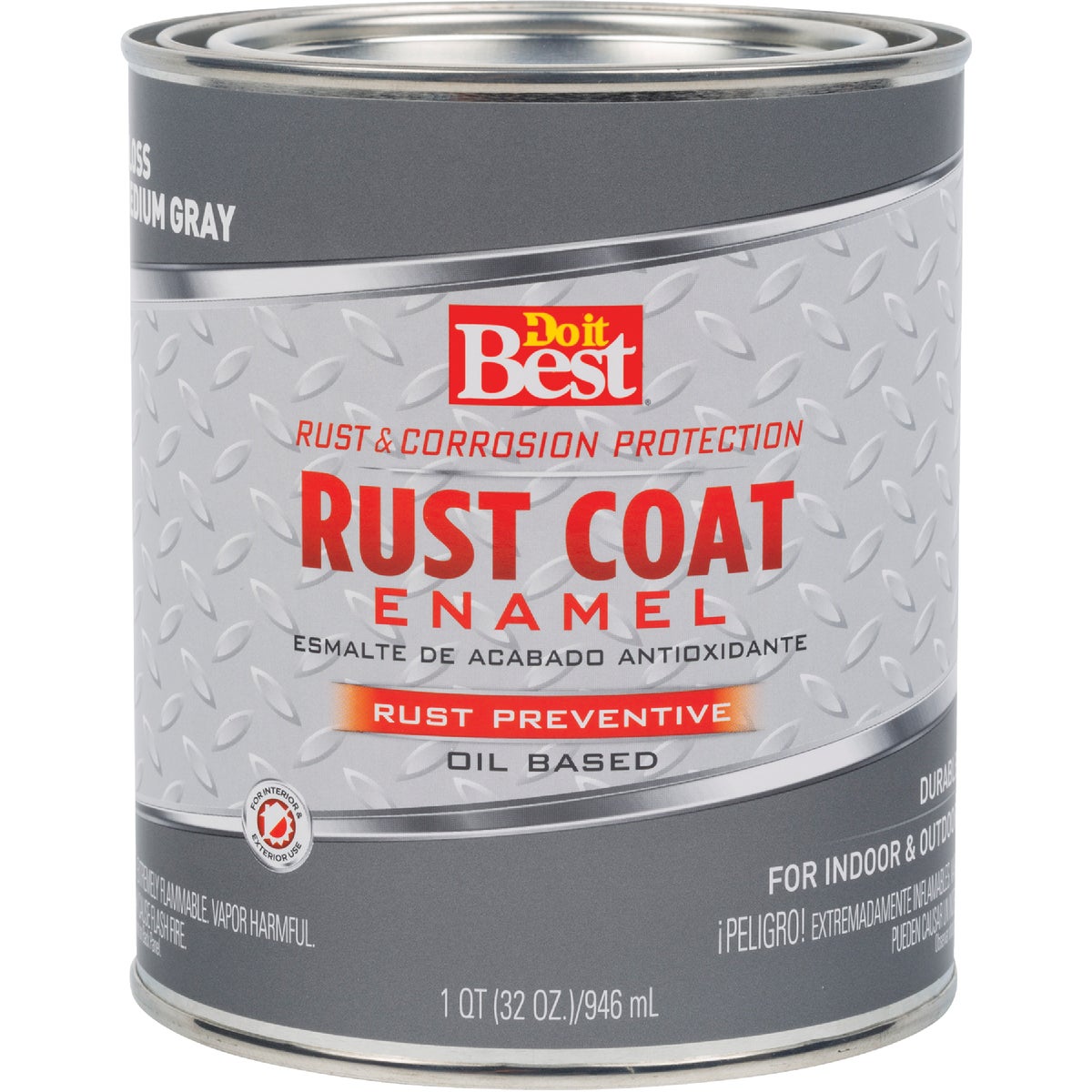 Rust Coat Oil-based Gloss Enamel, Medium Gray, 1 Quart For Indoor/outdoor Use