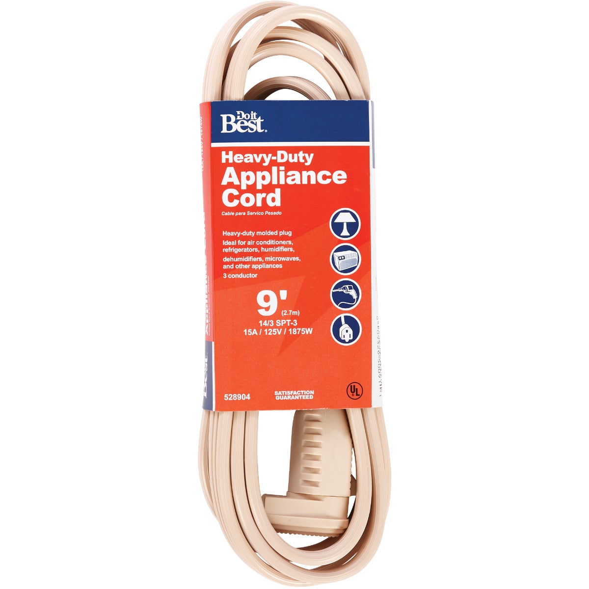 9 Foot 14/3 15 Amp Heavy-duty Appliance Cord With Molded Plug
