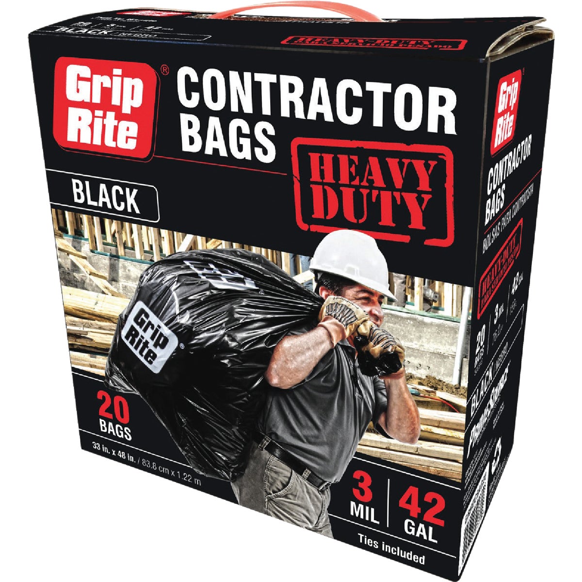 42 Gallon Heavy-duty Contractor Black Trash Bags With Twist Ties - 20 Count
