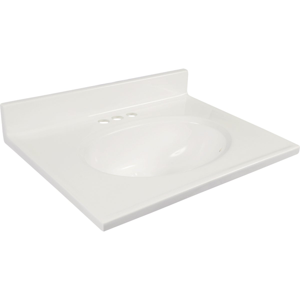 31 In. W X 19 In. D Solid White Cultured Marble Vanity Top With Oval Bowl