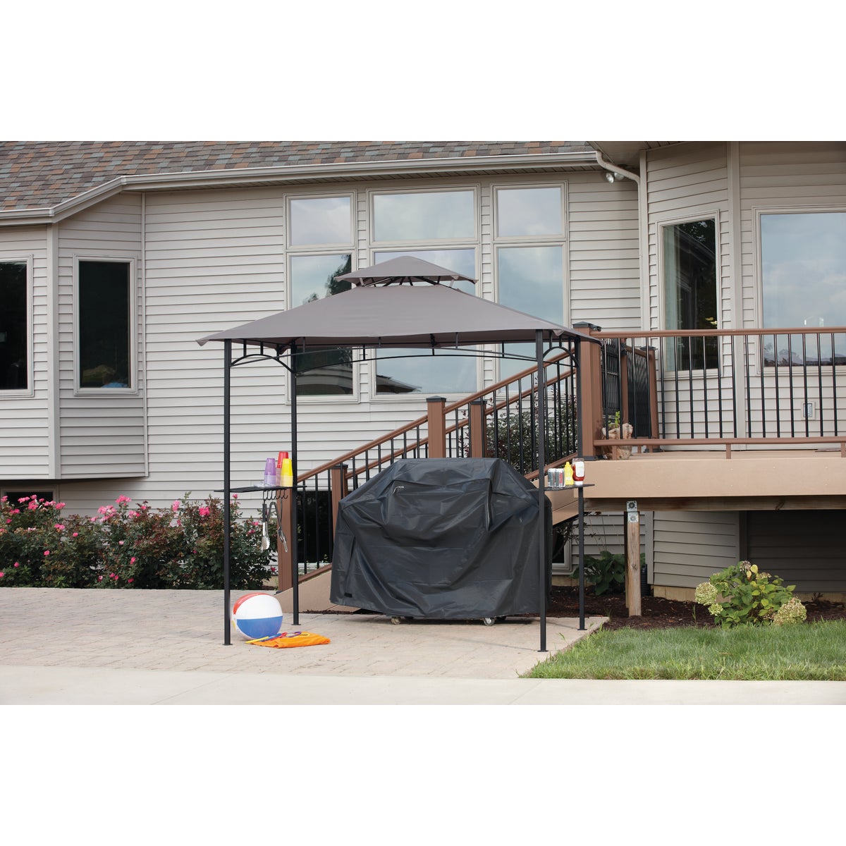 7.8 Ft. X 8 Ft. Black & Gray Steel Grill Gazebo With Shelves