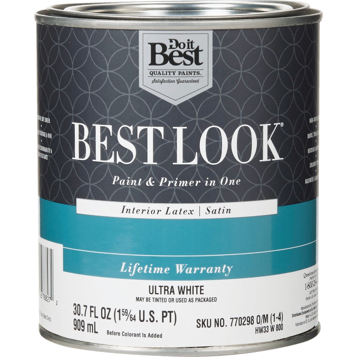 Best Look Latex Premium Paint & Primer In One Satin Interior Wall Paint, Ultra White, 1 Quart