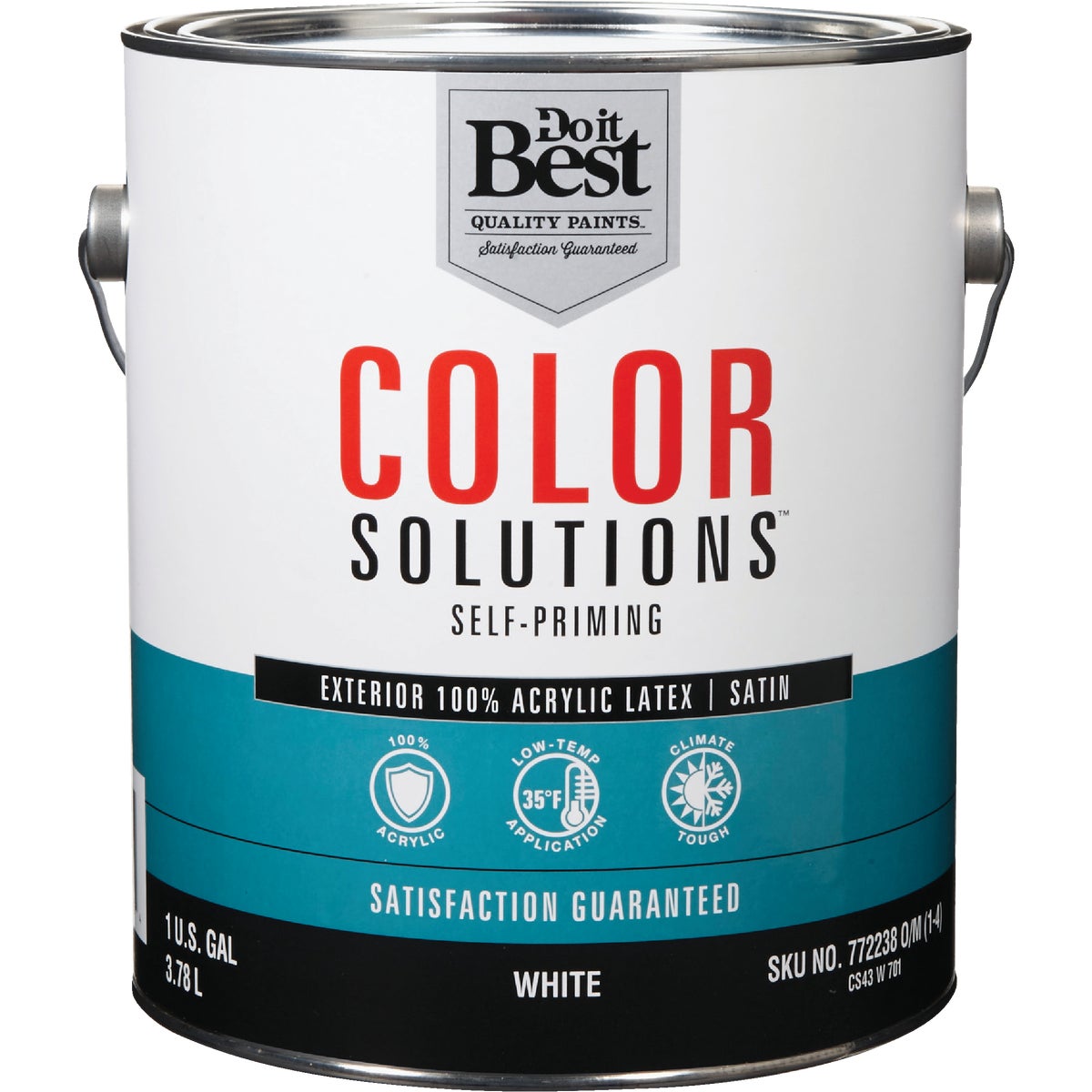 100% Acrylic Latex Satin Exterior House Paint, White, 1 Gallon