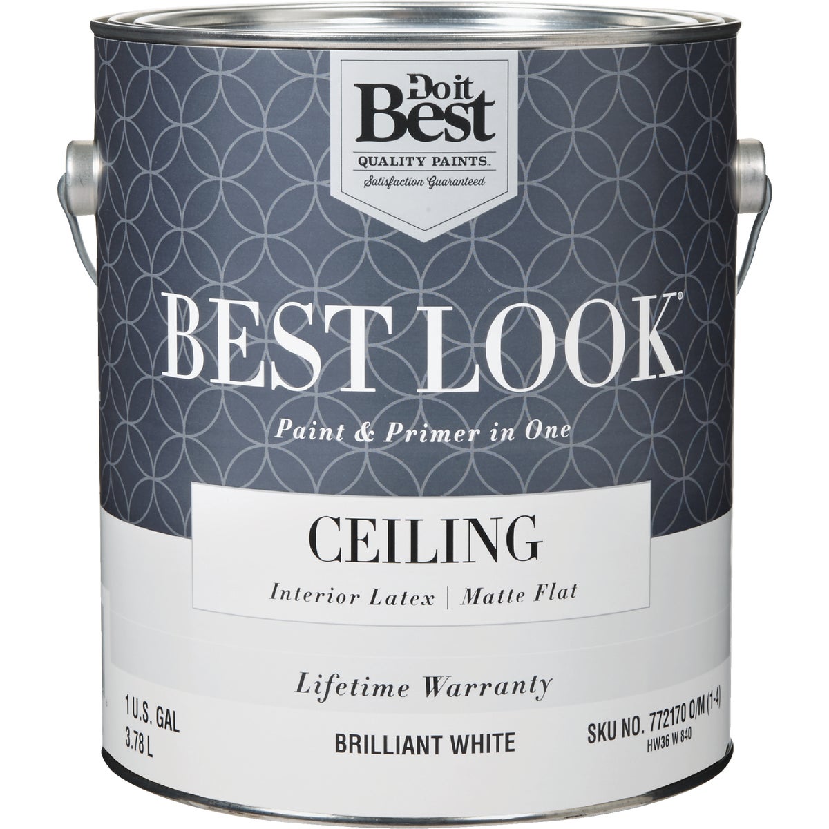 Best Look Latex Paint & Primer In One Matte Flat Ceiling Paint, Brilliant White, 1 Gallon