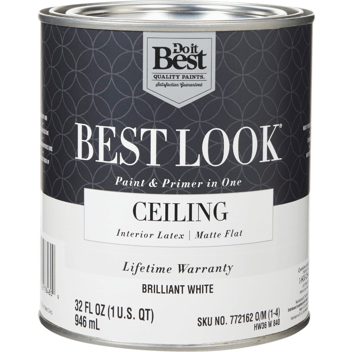 Best Look Latex Paint & Primer In One Matte Flat Ceiling Paint, Brilliant White, 1 Quart