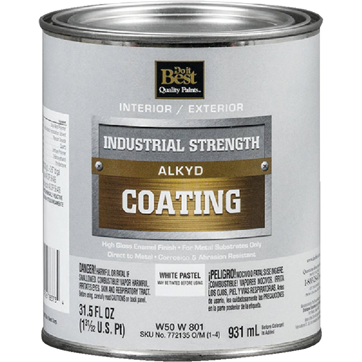 Pastel Base Alkyd Industrial Coating, White, 1 Quart - High-gloss Finish