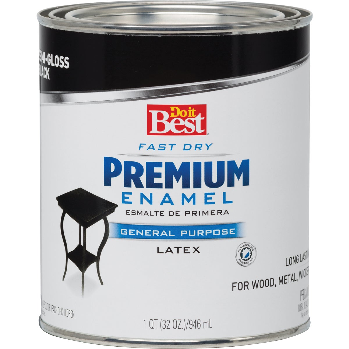 Fast Dry Acrylic Latex Semi-gloss Premium Enamel, Black, 1 Quart
