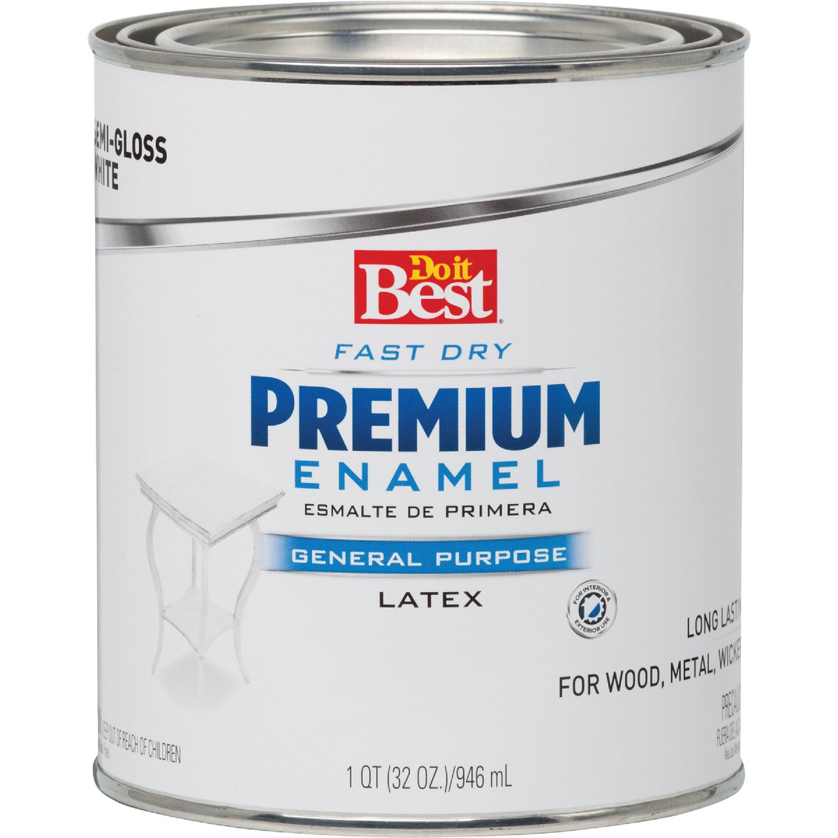 Fast Dry Acrylic Latex Semi-gloss Premium Enamel, White, 1 Quart