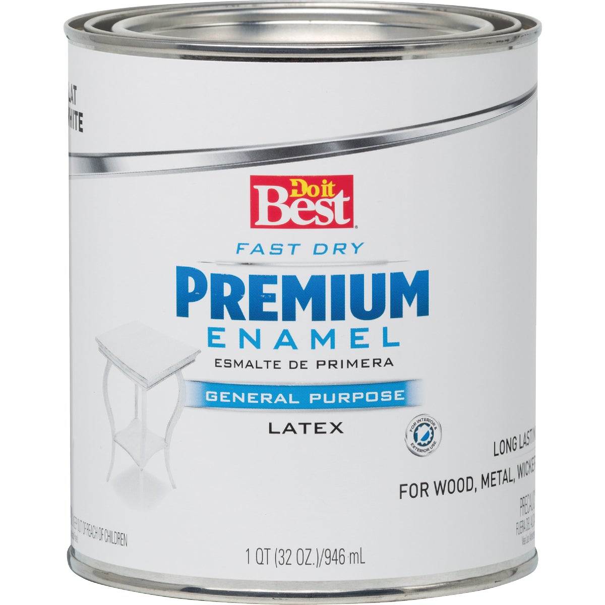 Fast Dry Acrylic Latex Flat Premium Enamel, White, 1 Quart