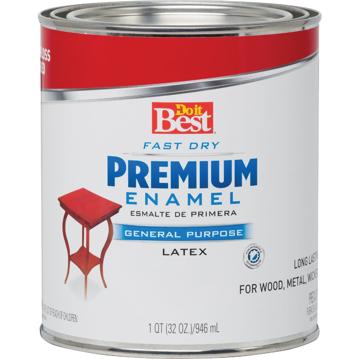 Fast Dry Acrylic Latex Gloss Premium Enamel, Red, 1 Quart