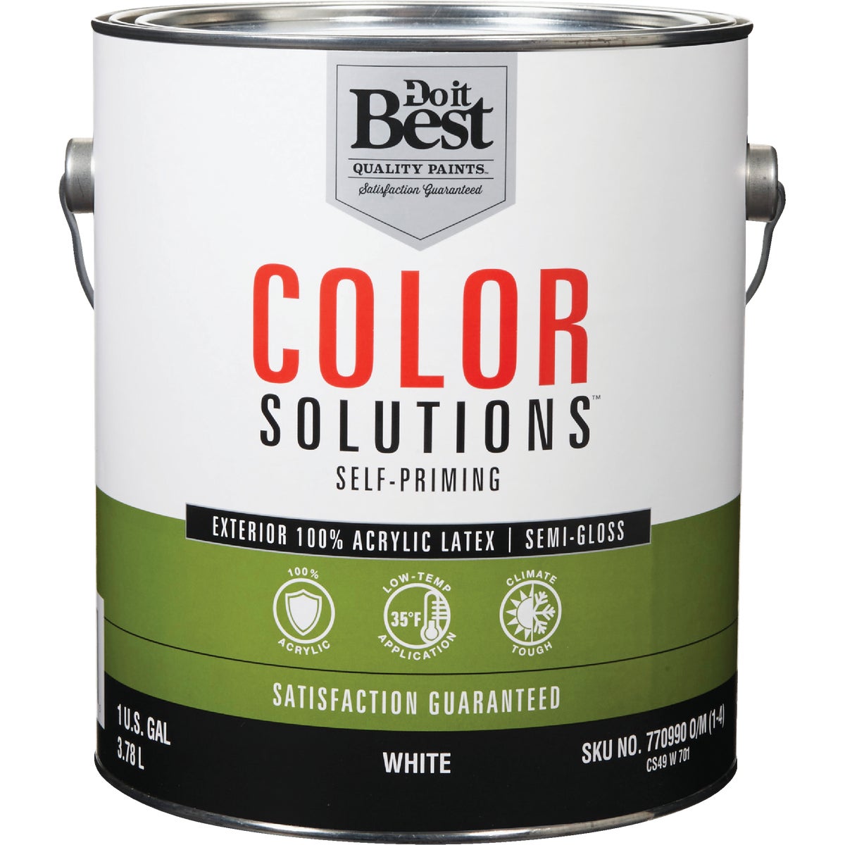 100% Acrylic Latex Self-priming Semi-gloss Exterior House Paint, White, 1 Gallon
