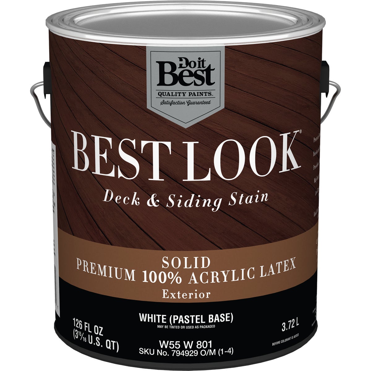 Best Look Solid Deck & Siding Exterior Stain, White Pastel Base, 1 Gallon