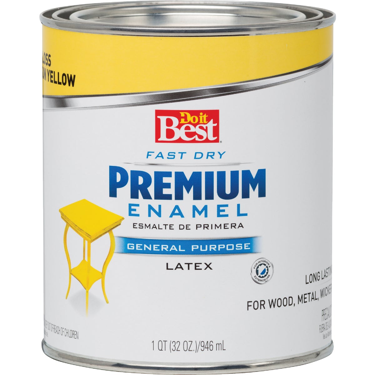 Fast Dry Acrylic Latex Gloss Premium Enamel, Sun Yellow, 1 Quart