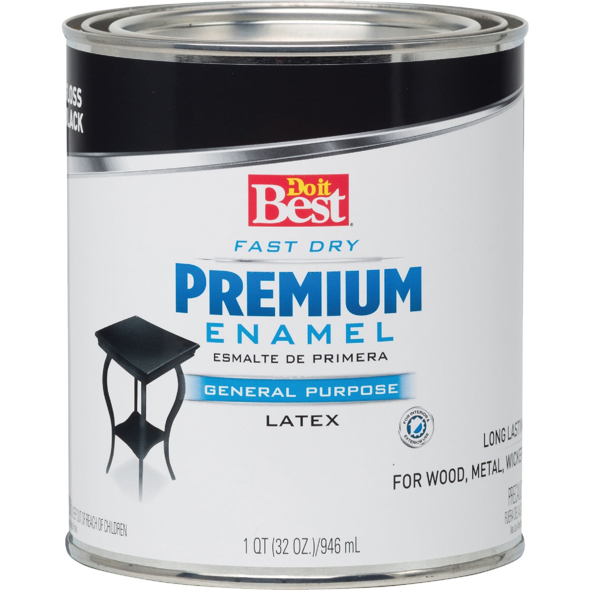 Fast Dry Acrylic Latex Gloss Premium Enamel, Black, 1 Quart