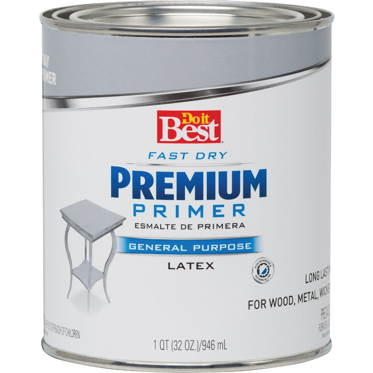 Premium Latex Interior/exterior Primer, Gray, 1 Quart - Fast Drying
