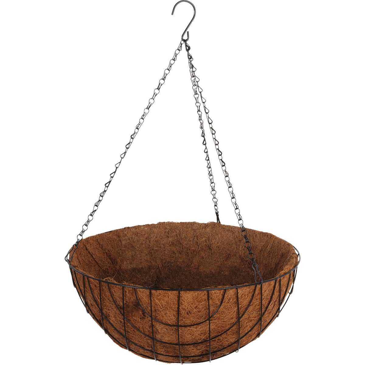 16 Inch Steel Rod Black Powder Coat Hanging Plant Basket With Coco Liner