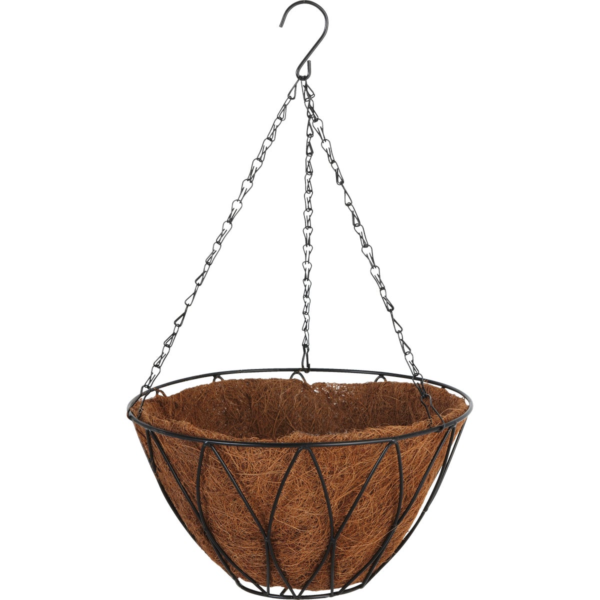 12 Inch Steel Rod Black Powder Coat Hanging Plant Basket With Coco Liner