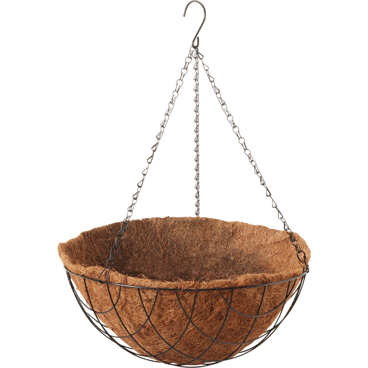 14 Inch Steel Rod Black Powder Coat Hanging Plant Basket With Coco Liner