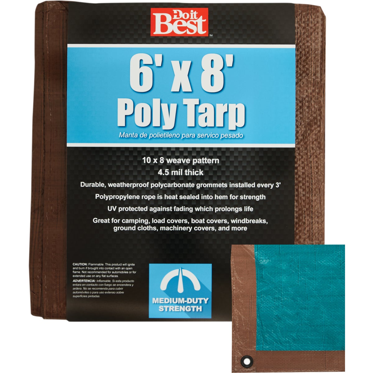 6 Ft. X 8 Ft. Medium Duty Poly Tarp - Green/brown, 4.5 Mil Thickness