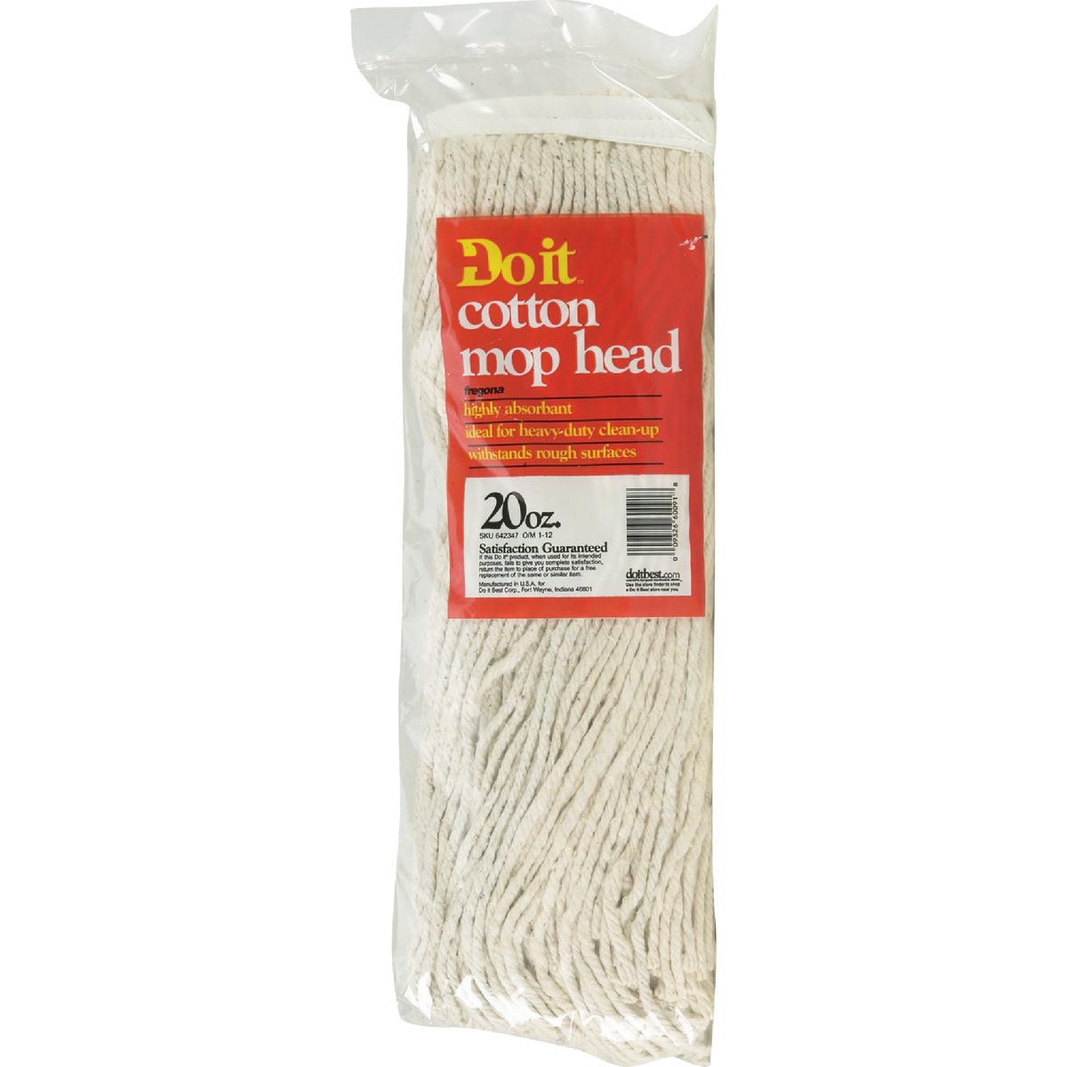 20 Oz. Cotton Mop Head - 4-ply Absorbent Yarn With Synthetic Mesh Band