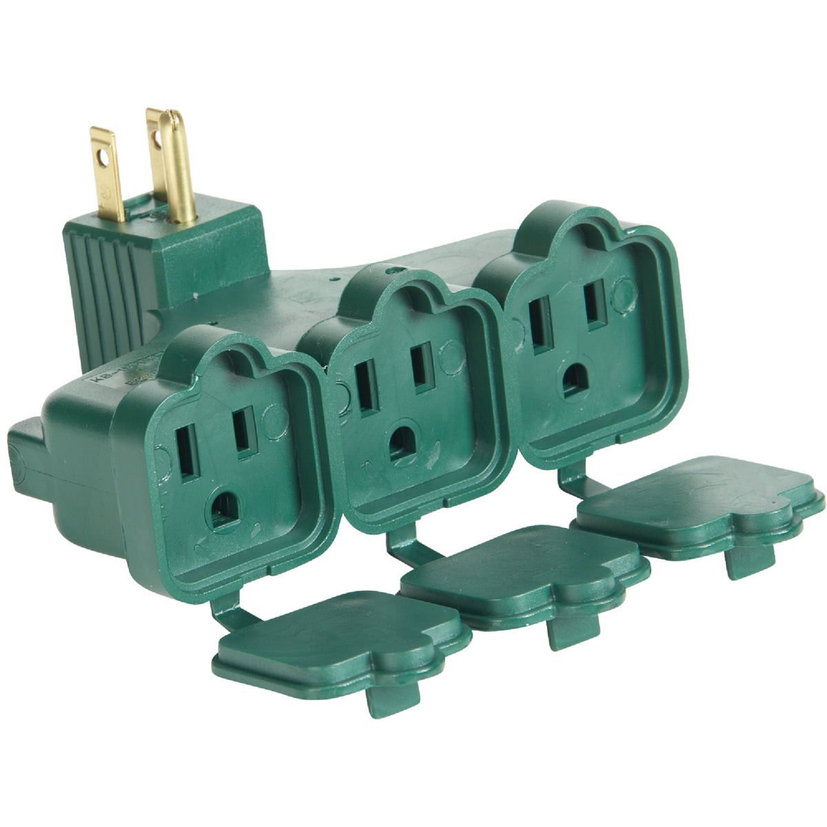 Green 15a 3-outlet Wall Hugger Tap With Rain Tight Safety Covers