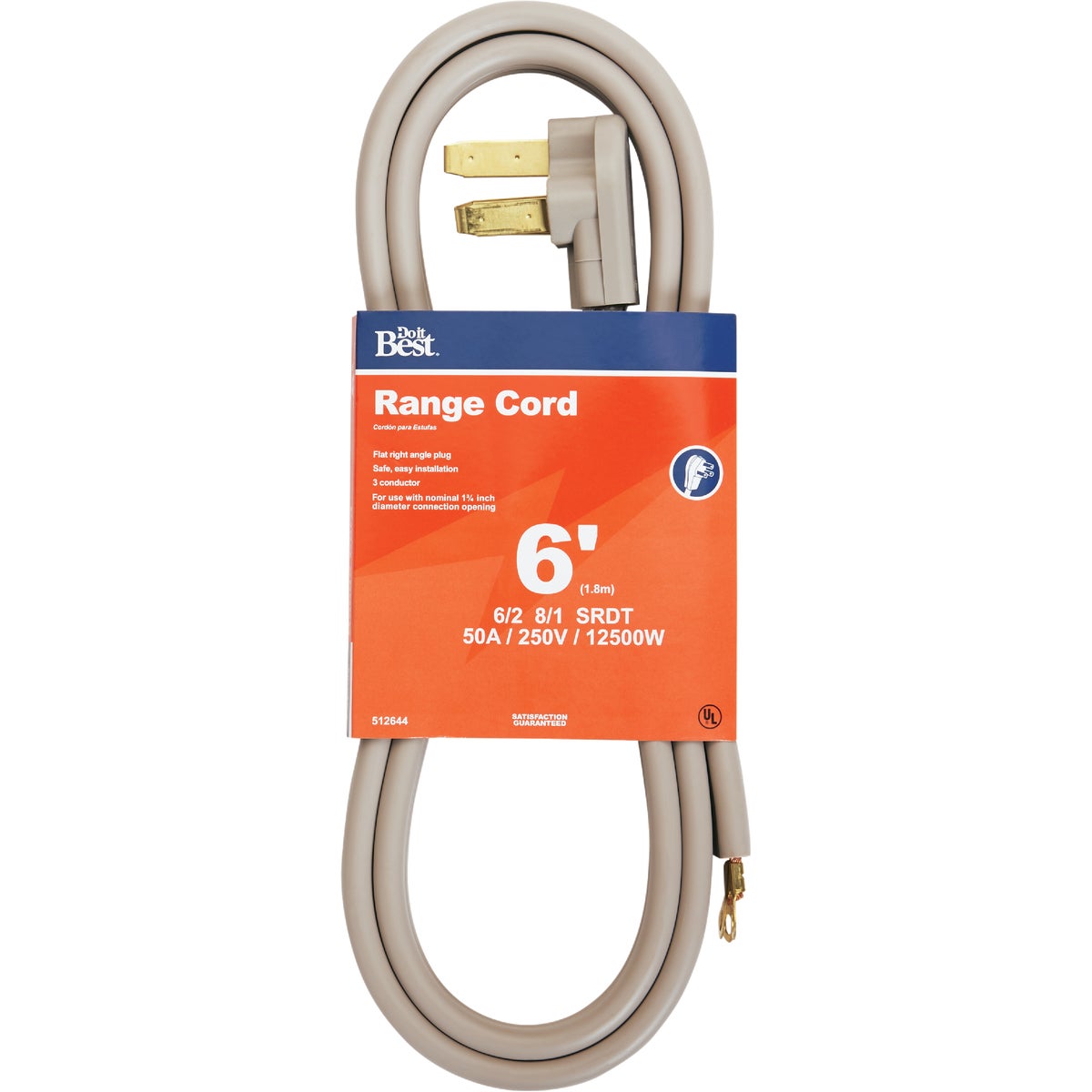 6 Ft. 6/2 + 8/1 Ga. 3-conductor Range Cord - Nema 14-50