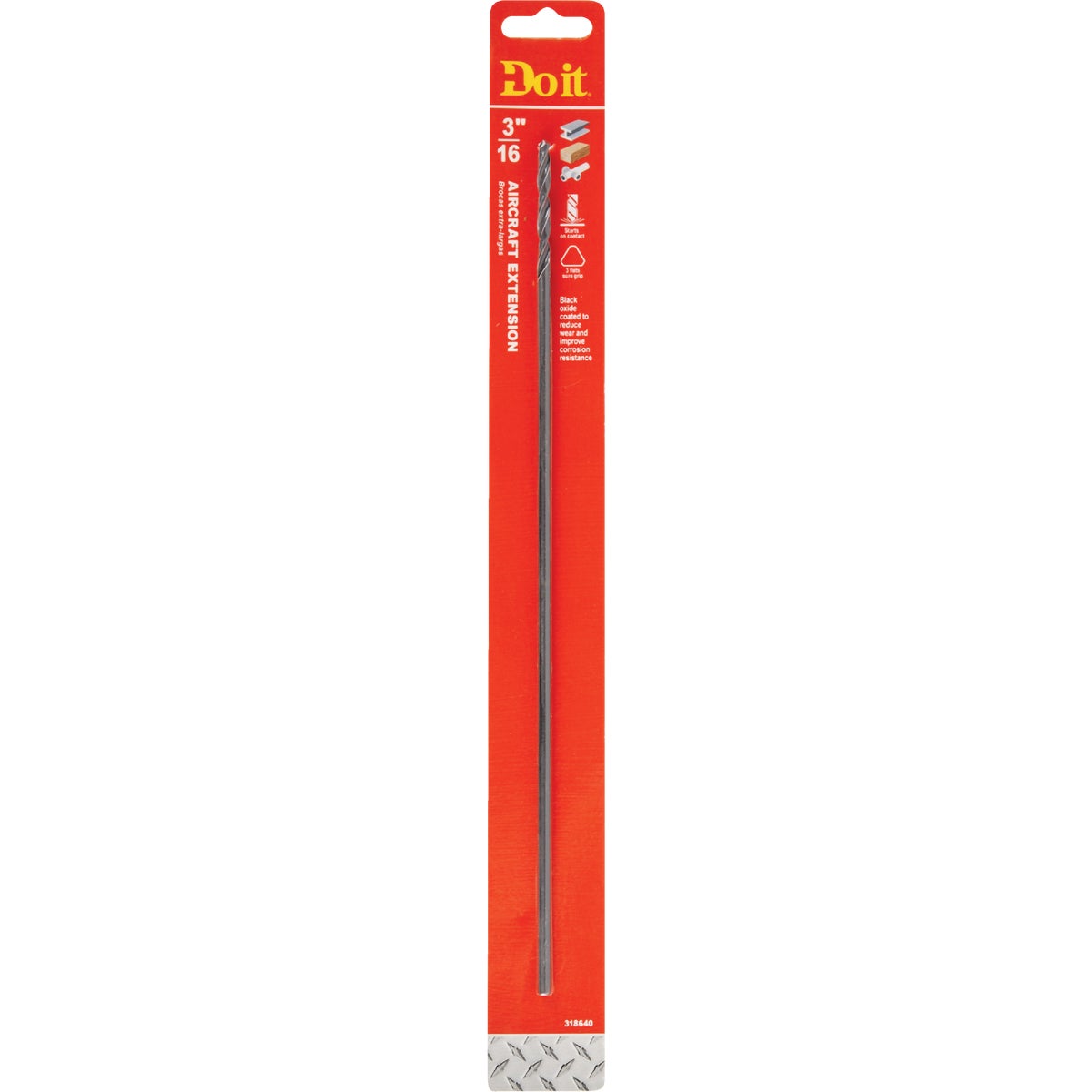 3/16 In. X 12 In. Black Oxide Extended Length Drill Bit For Deep Hole Drilling