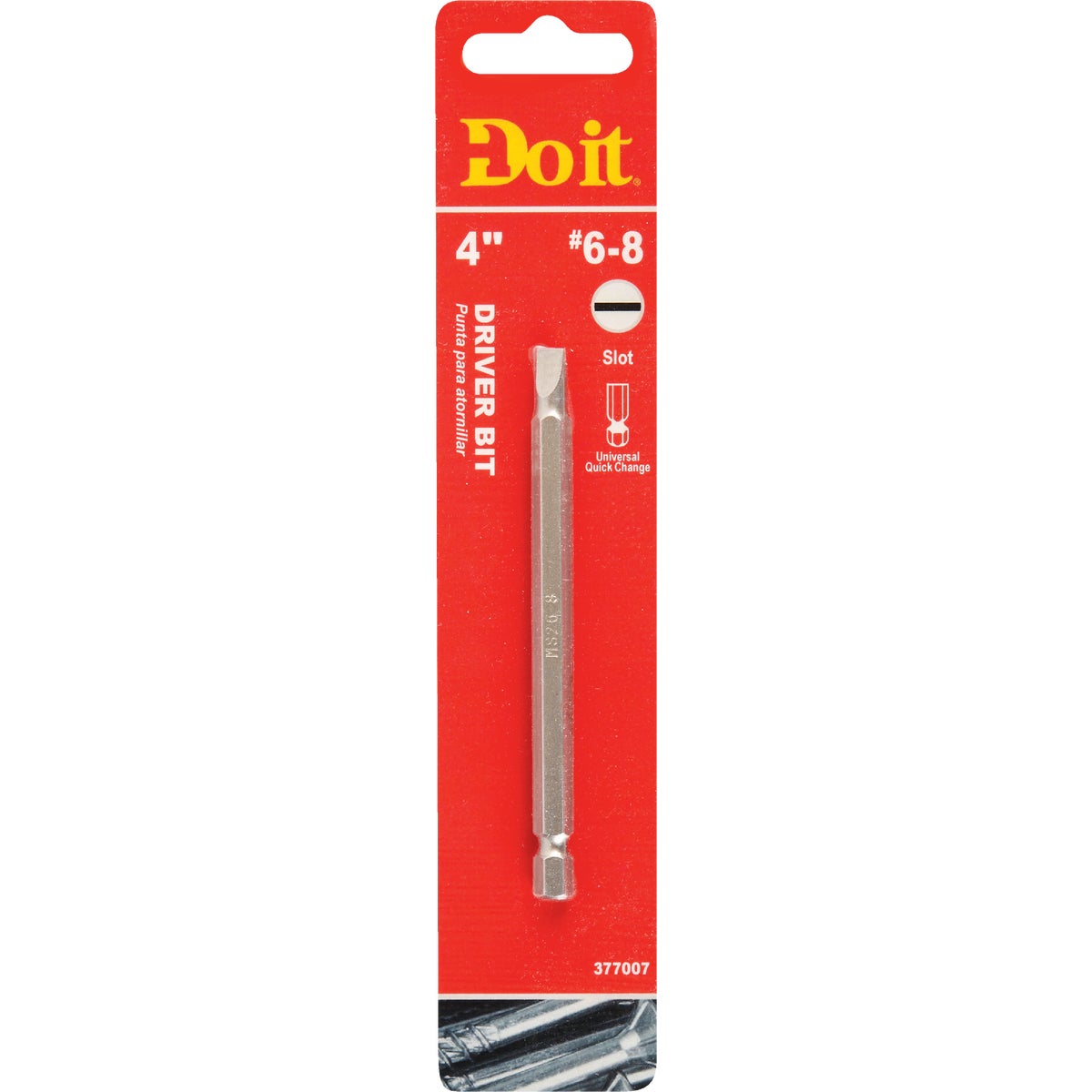 #6-8 Slotted 4 Inch Power Screwdriver Bit With 1/4 Inch Hex Shank