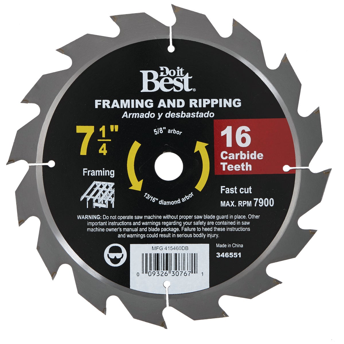 7-1/4 Inch 16-tooth Carbide Circular Saw Blade For Framing And Ripping