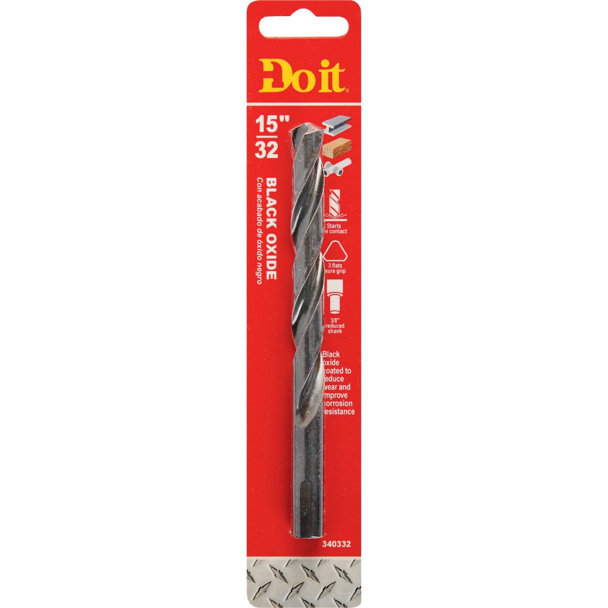 15/32 Inch Black Oxide Drill Bit - High-speed Steel, 135 Degree Tip