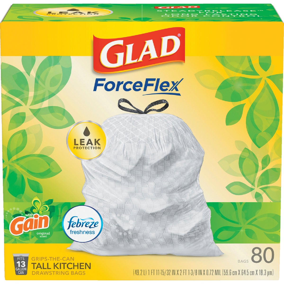 Glad Febreze 13 Gallon Gain Scented Tall Kitchen Trash Bags - 80 Count