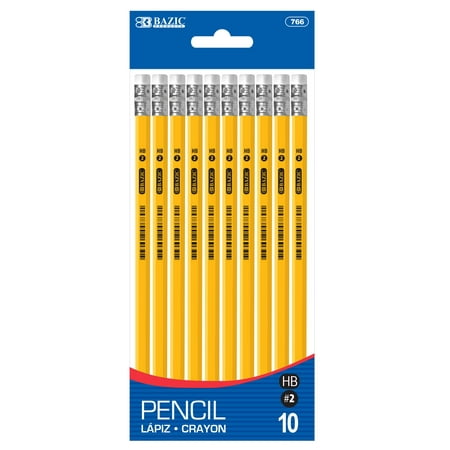 BAZIC #2 HB Premium Yellow Pencils Latex Free Eraser (10/Pack) 1-Pack