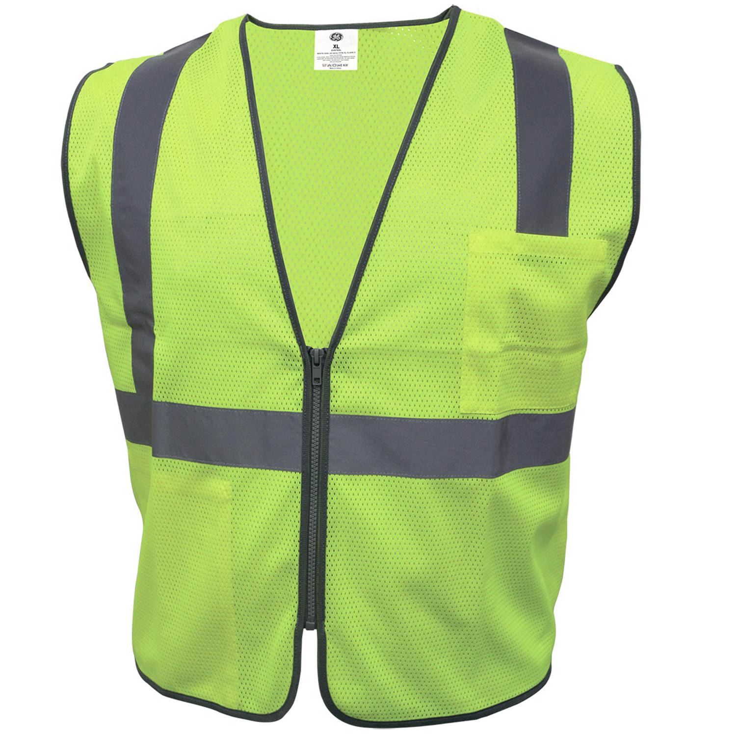 Reflective Safety Vest Green Xl - Ansi Certified, Zipper Closure, Polyester Mesh