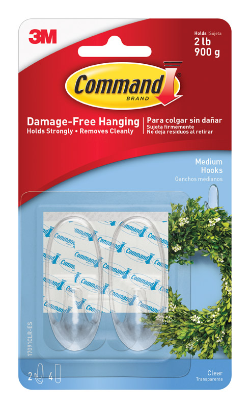 Command Clear Medium Hooks, 2 Hooks, 4 Strips