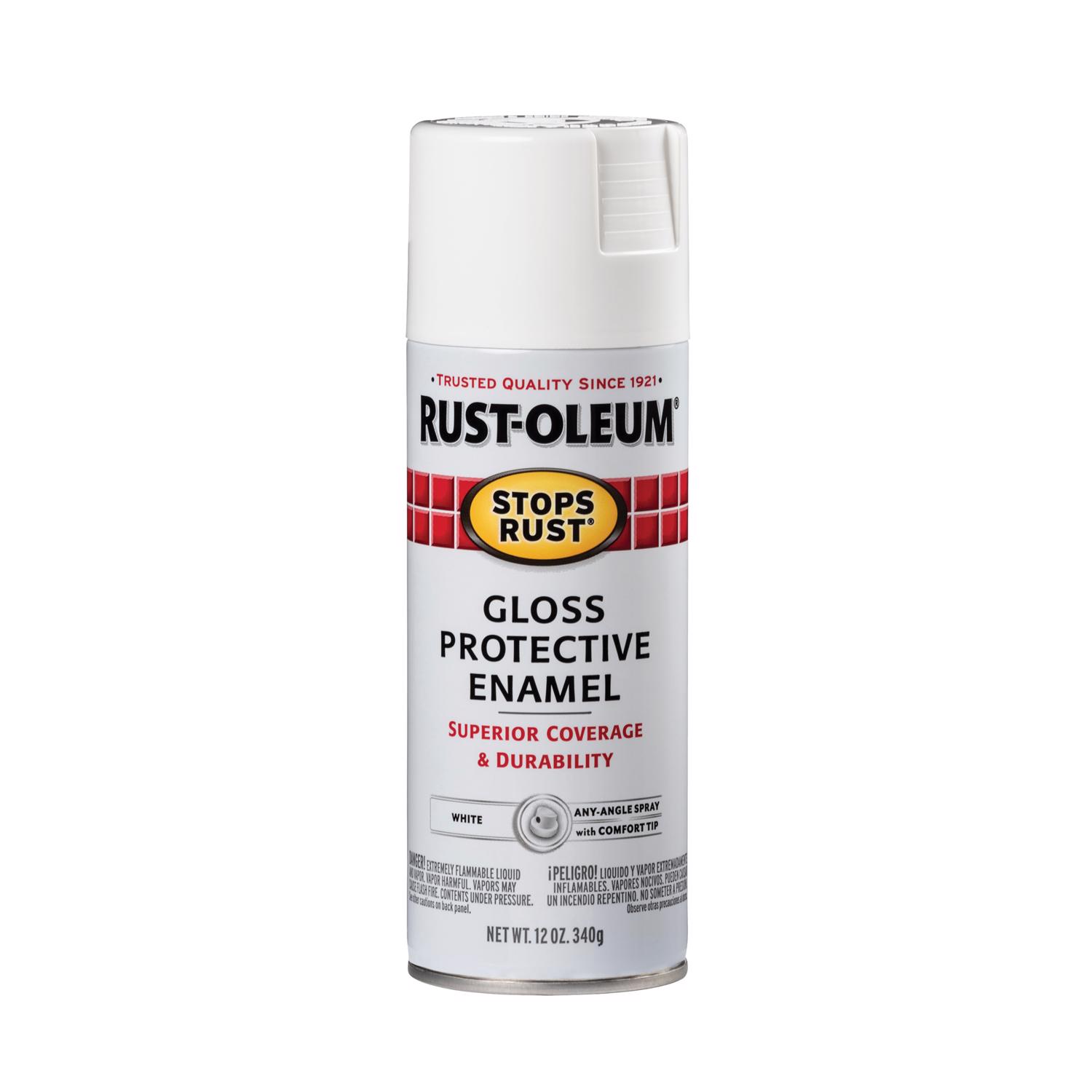 Stops Rust Spray Enamel, White Gloss, 12 oz.