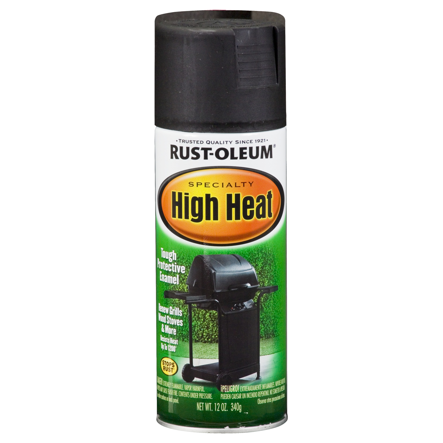High-Heat Spray Paint, BBQ Flat Black, 12 oz.