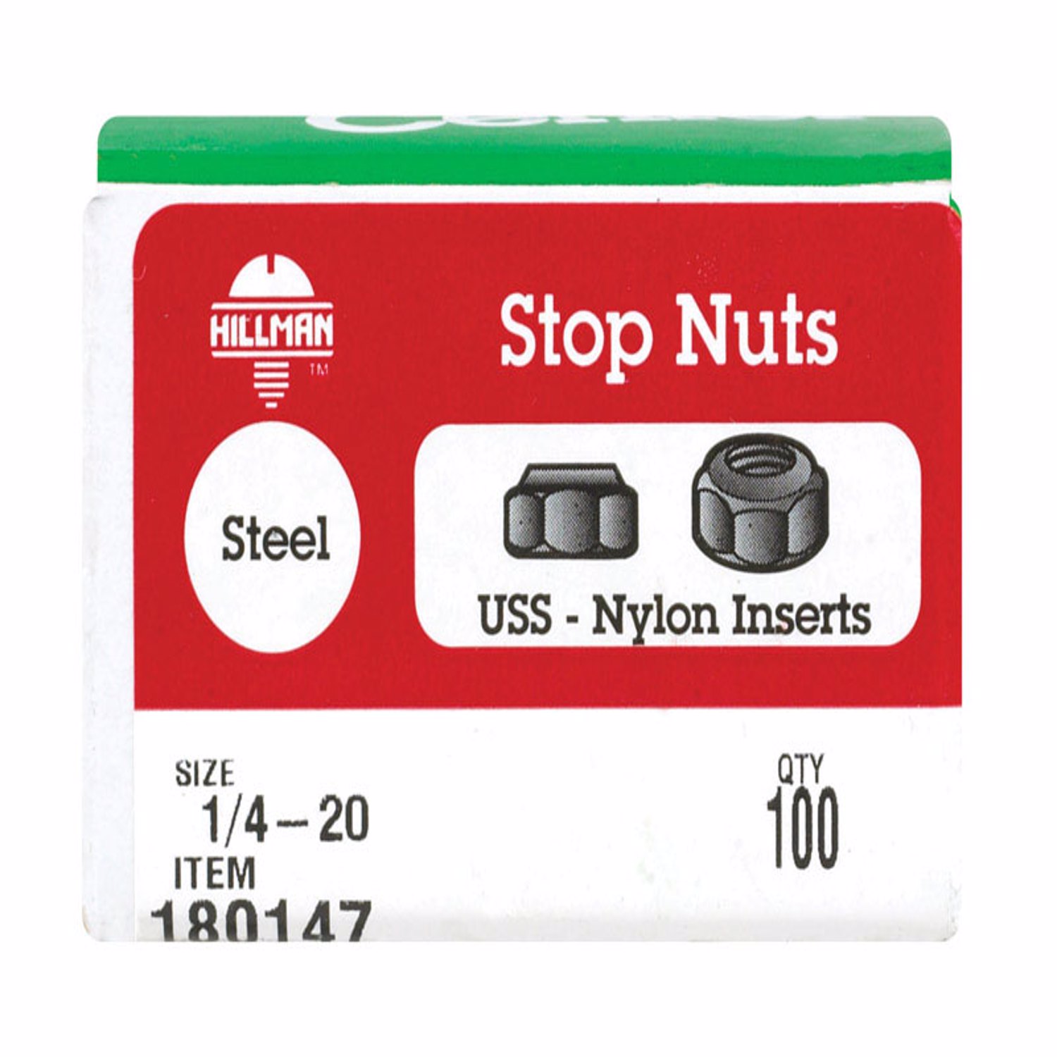 Nylon Insert Lock Nut, Zinc Plated Steel, Coarse Thread, 20TPI x 1/4 In., 100-Pk.