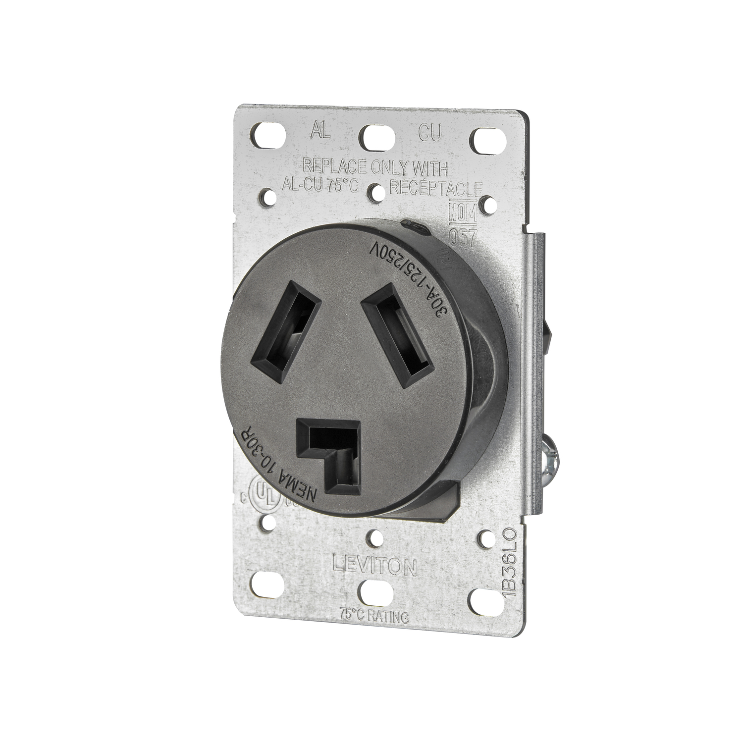 Leviton 30A Flush Mount Black 10-30R 3-Wire Dryer Power Outlet