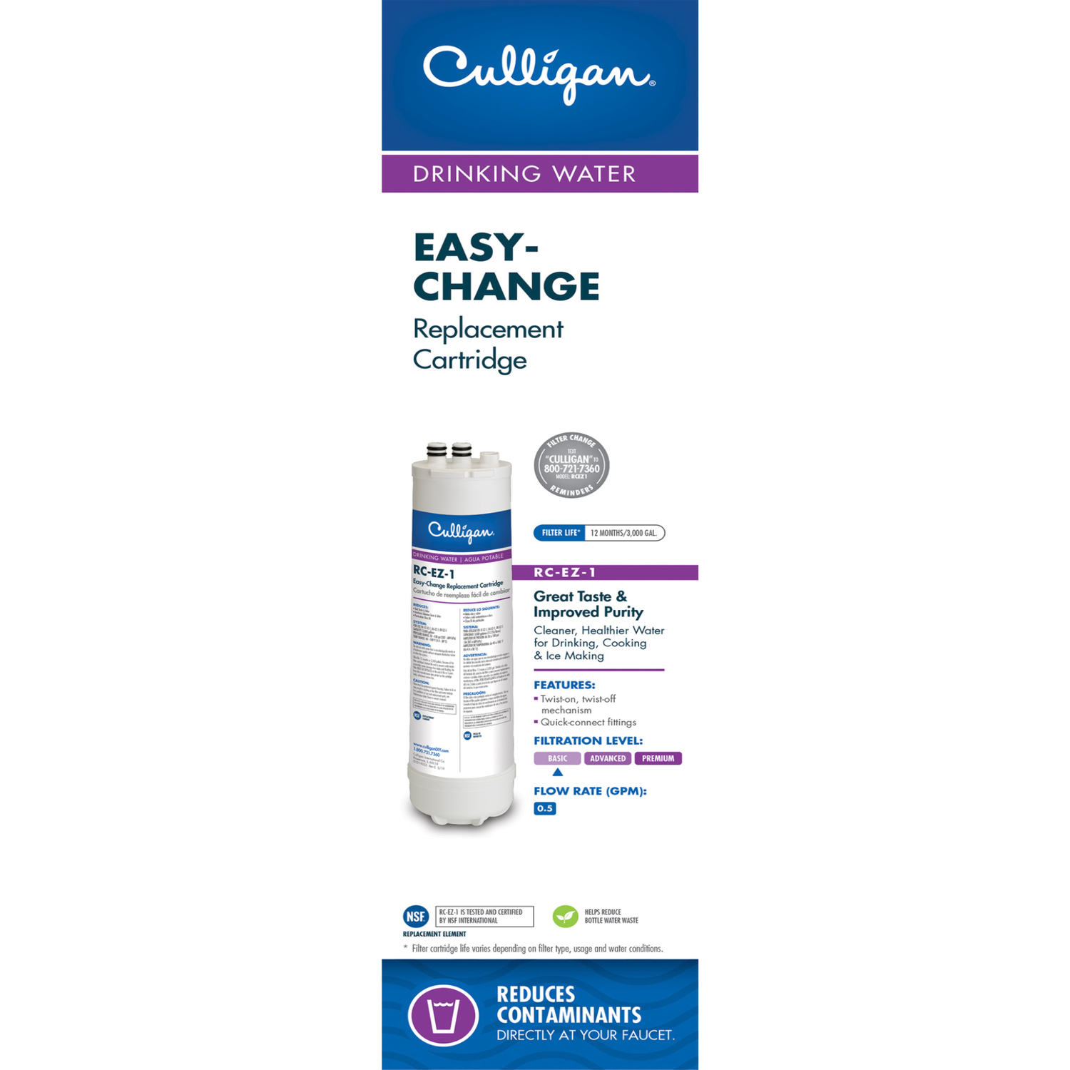 Easy-change Rc-ez-1 Icemaker & Refrigerator Water Filter Cartridge