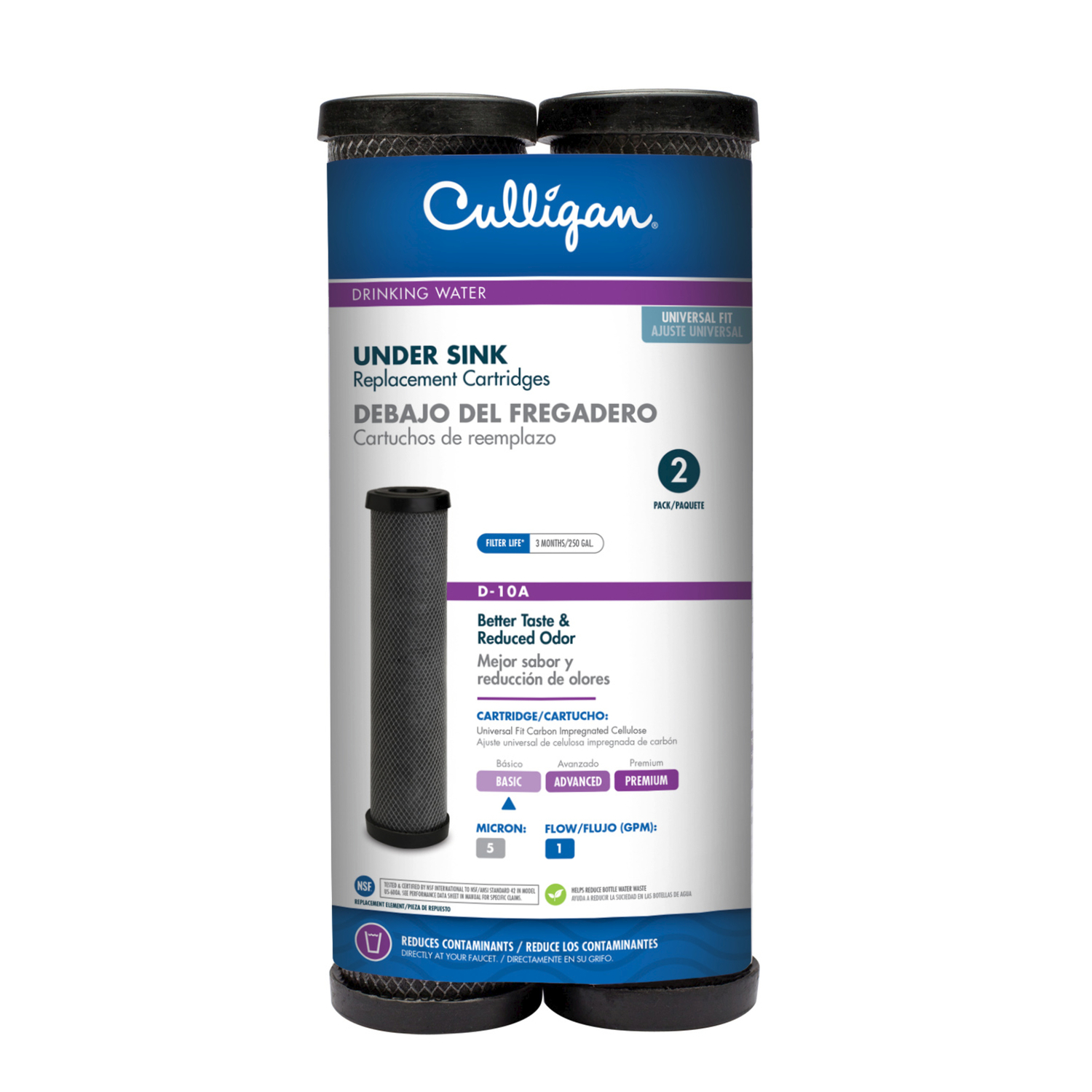 Culligan D-10A Under Sink Drinking Water Filter Cartridge, (2-Pack)