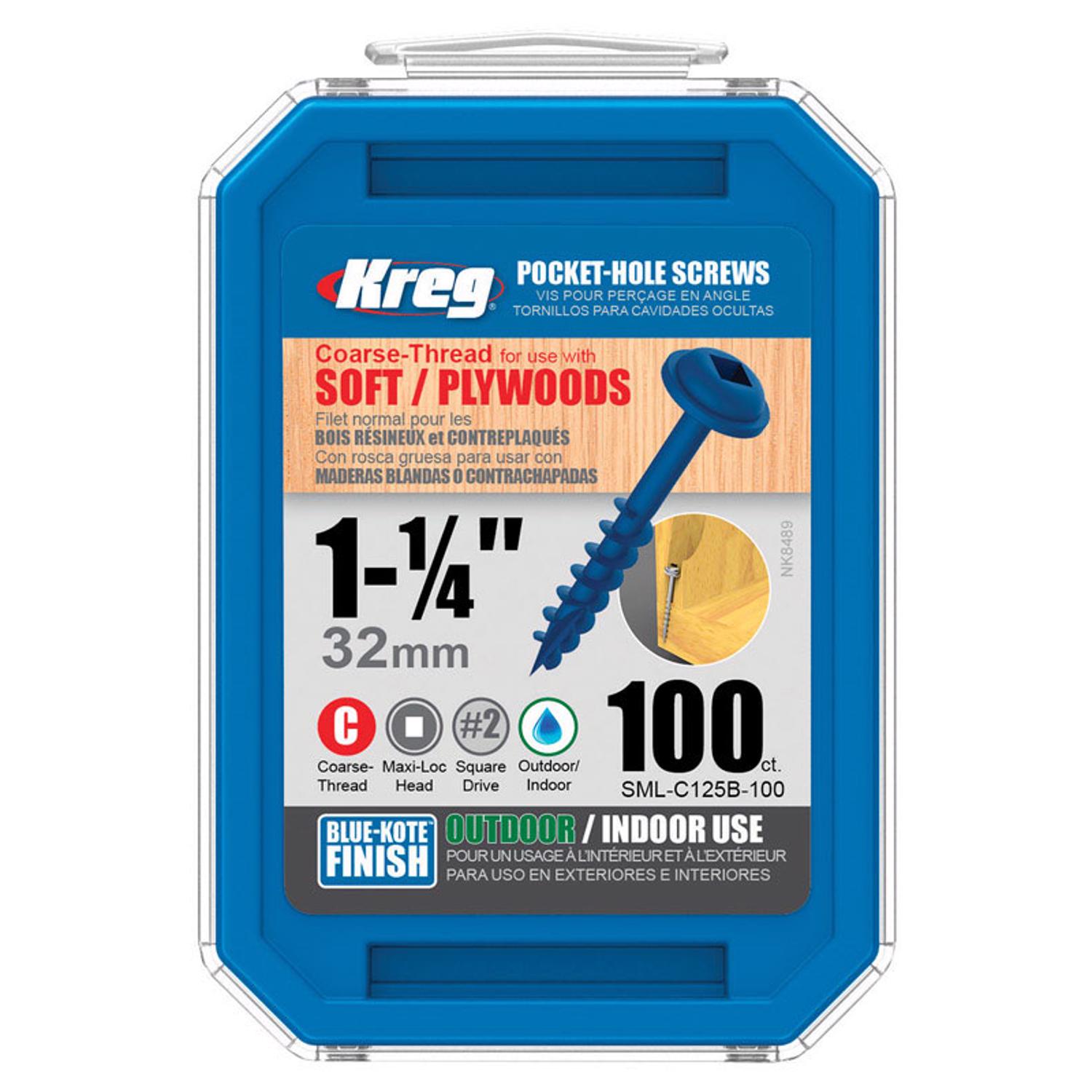 Kreg Blue-Kote #7 x 1-1/4 In. Square Coarse Thread Maxi-Loc Head Pocket-Hole Screw (100 Ct.)
