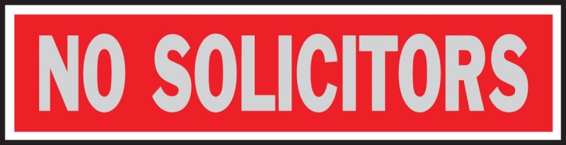 2x8 Aluminum No Solicitors Sign With Red Background And Silver Lettering