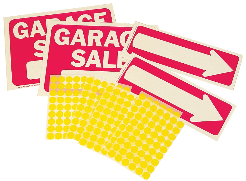 Garage Sale Sign Kit - 4 Signs, 3 Arrows, 240 Labels, Inventory Sheet