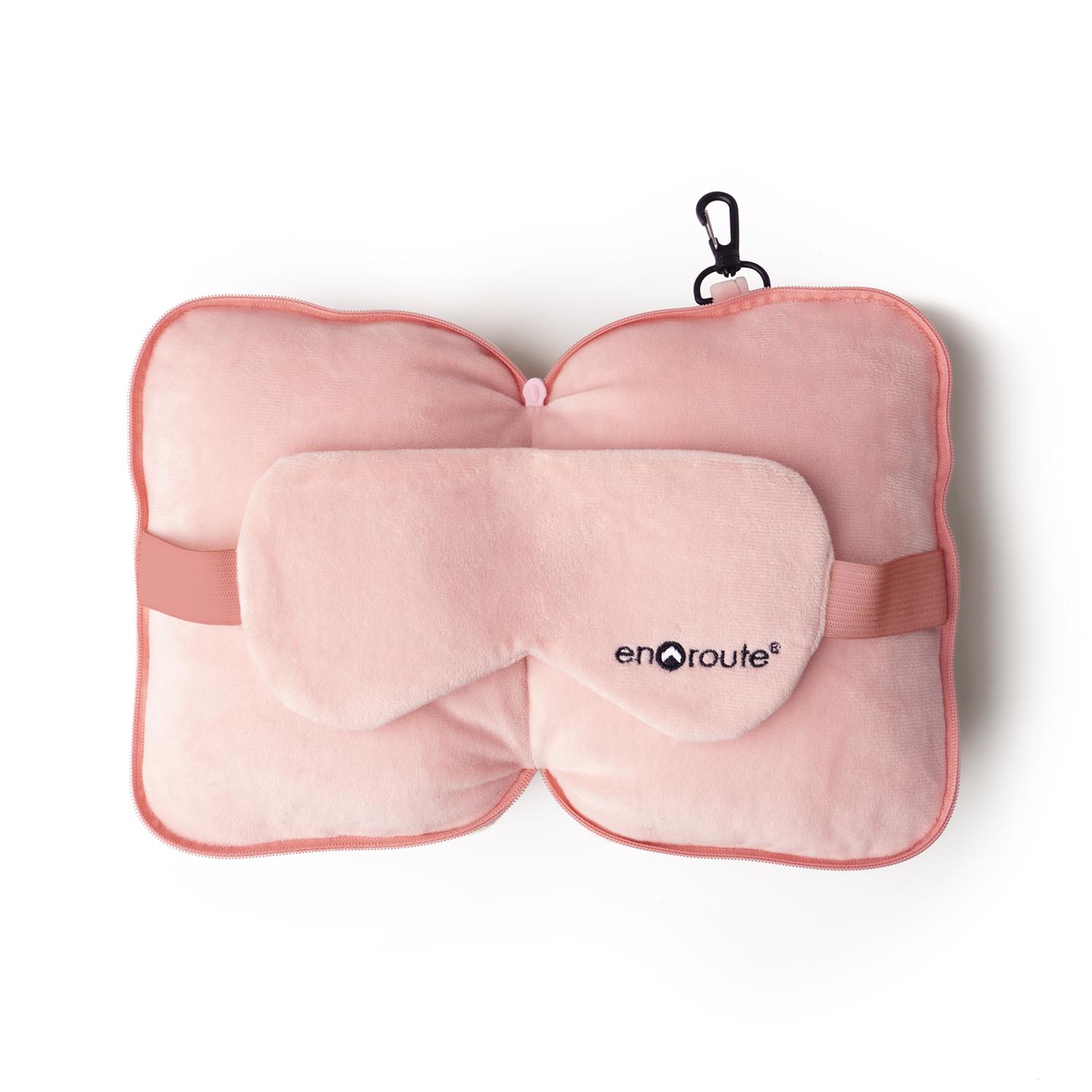 Pink Travel Pillow And Eye Mask Set For Comfortable Travel