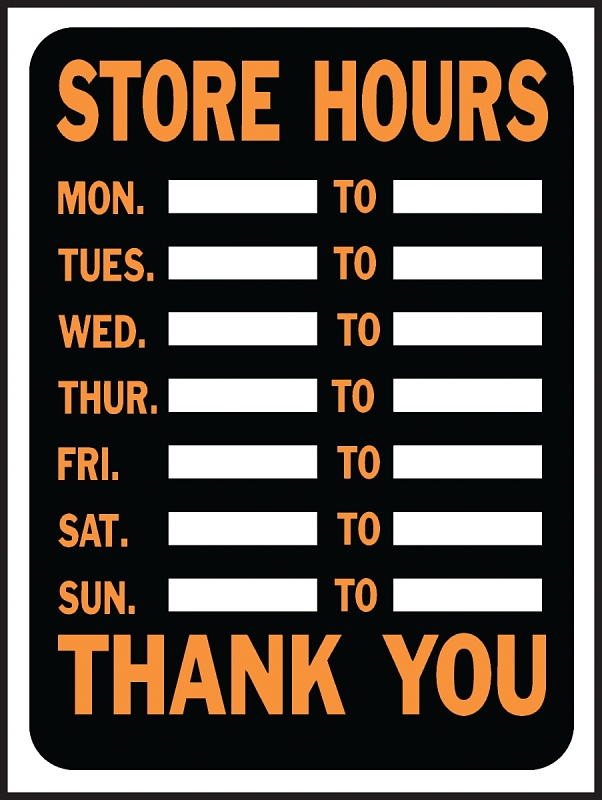 9x12 Weatherproof Plastic Store Hours Sign With Fluorescent Lettering